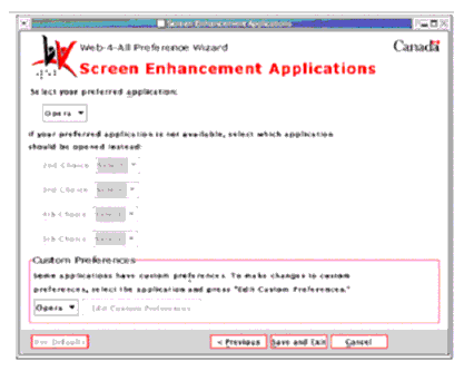 Web-4-All Screen Enhancement Applications screen (see text for description)
