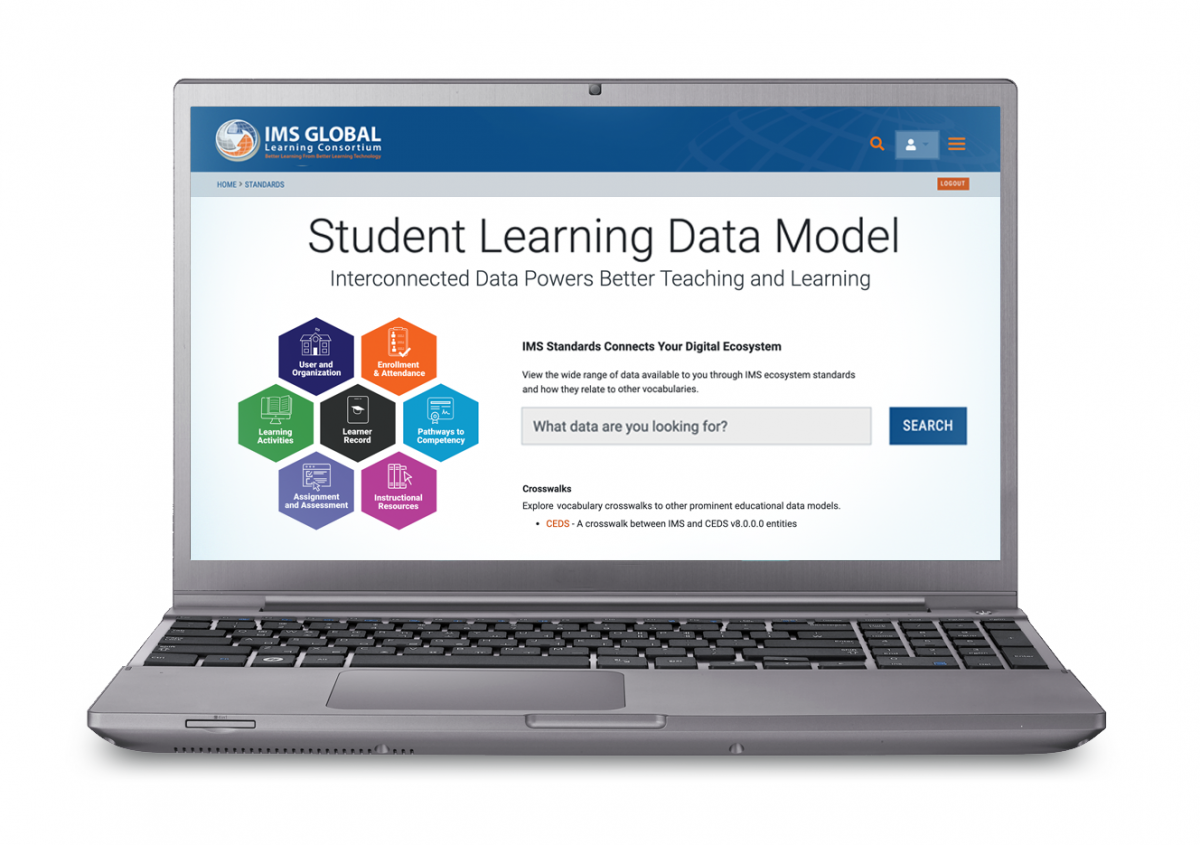 Image of a laptop showing the 1EdTech Student Learning Data Model